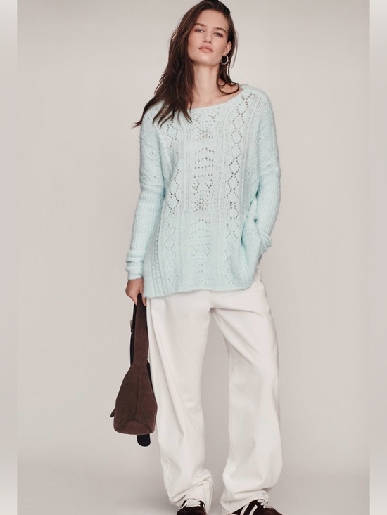 Anthropologie Sweaters - Anthropologie Pale Blue Open-Knit Scoop Neck Sweater
